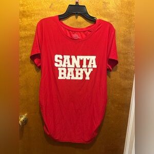 Maternity Christmas red stretchy Santa baby short sleeve tshirt size L